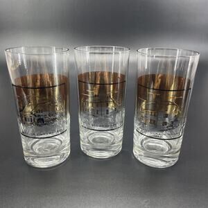 3 HTF Historical Highball Glasses Stockade House Eells-Stowe Taylor Library Gold